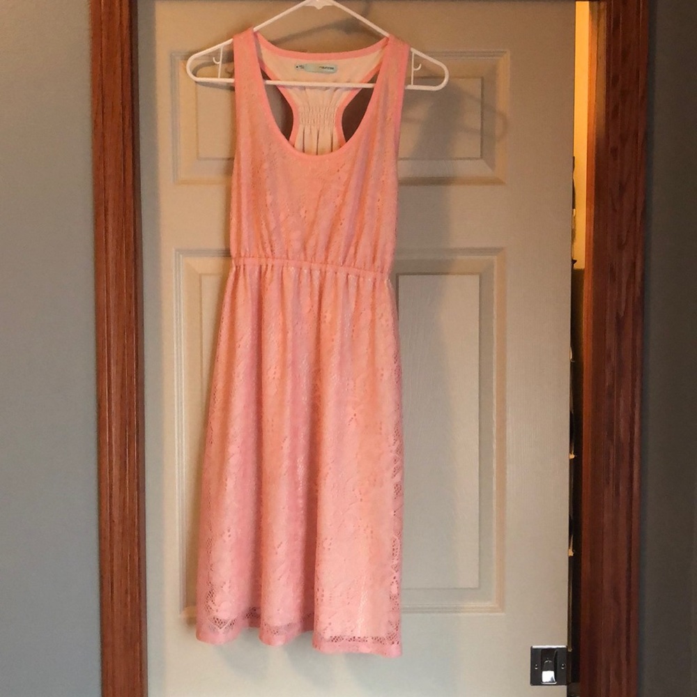 Pink lace dress.